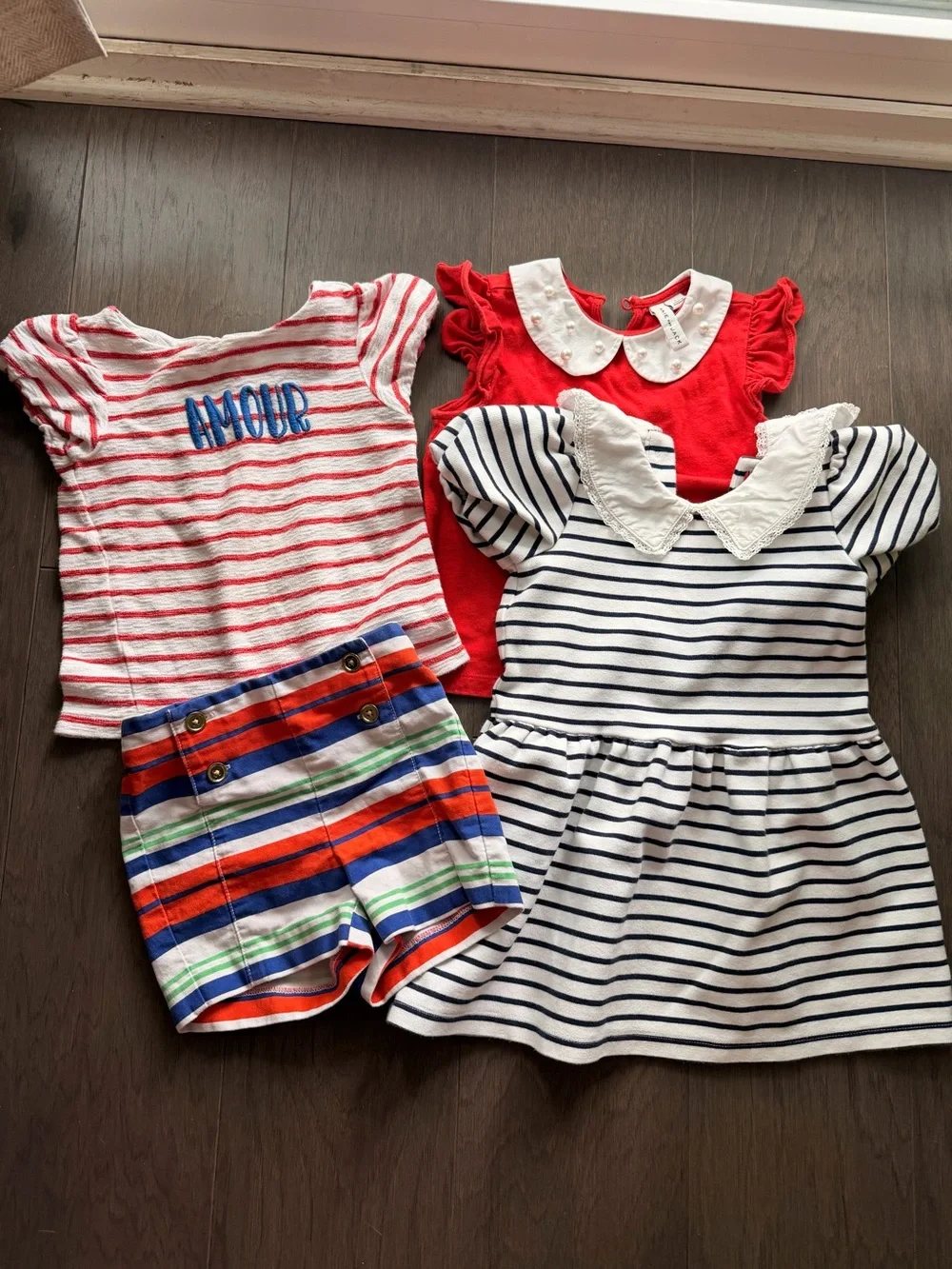 Janie and Jack Striped Multi-Color Cotton Outfit - White, Red, Blue, Green